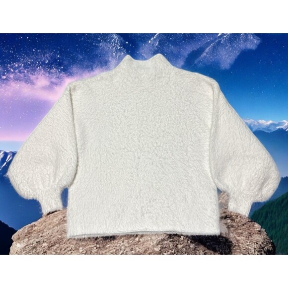 Line & Dot Alder Sweater Medium White Fuzzy Mock Neck Pullover Cozy Soft Top - Picture 2 of 3